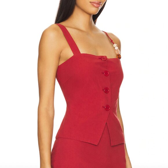 NEW 4th & Reckless Irisa Top in Red Button Up Cami Tank Camisole Small S - Picture 2 of 4